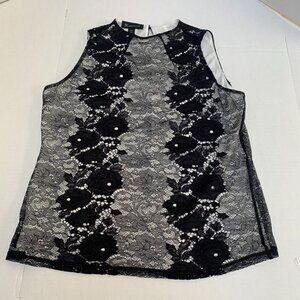 Inc International Concepts womens PL Lace black and white sleeveless top